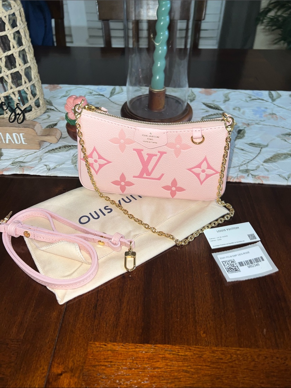Louis Vuitton Pink Monogram Pochette with Gold Chain NWT